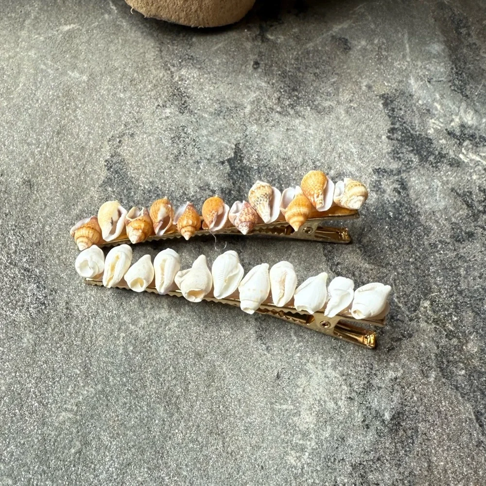 Free People Shell Hair Clips - Gold and Cream
